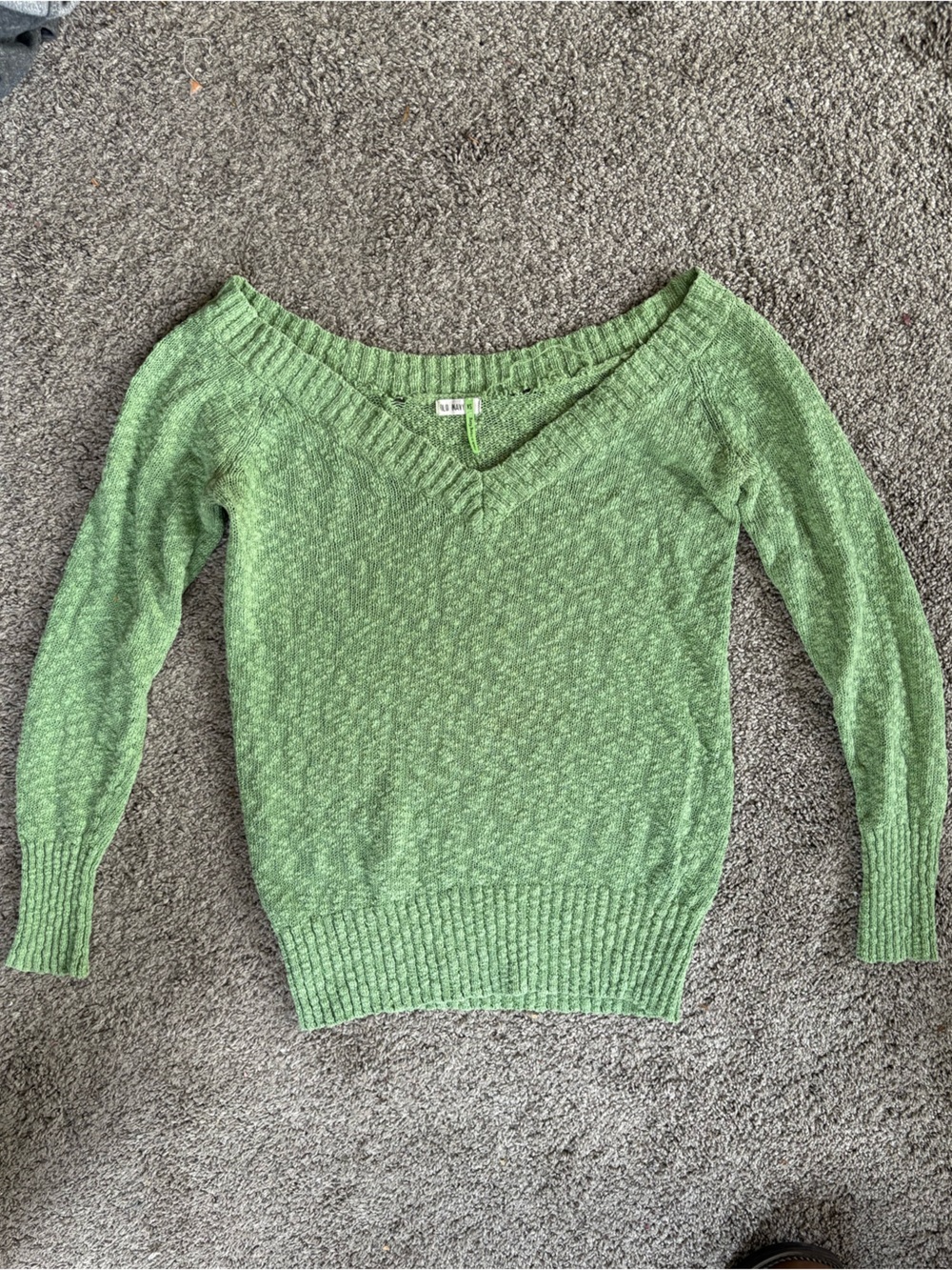 Old Navy Light Green Ribbed-Neck Crewneck Sweater